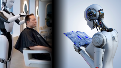 Sosyal medya da viral olan Elon Musk'un saçını robotun kestiği