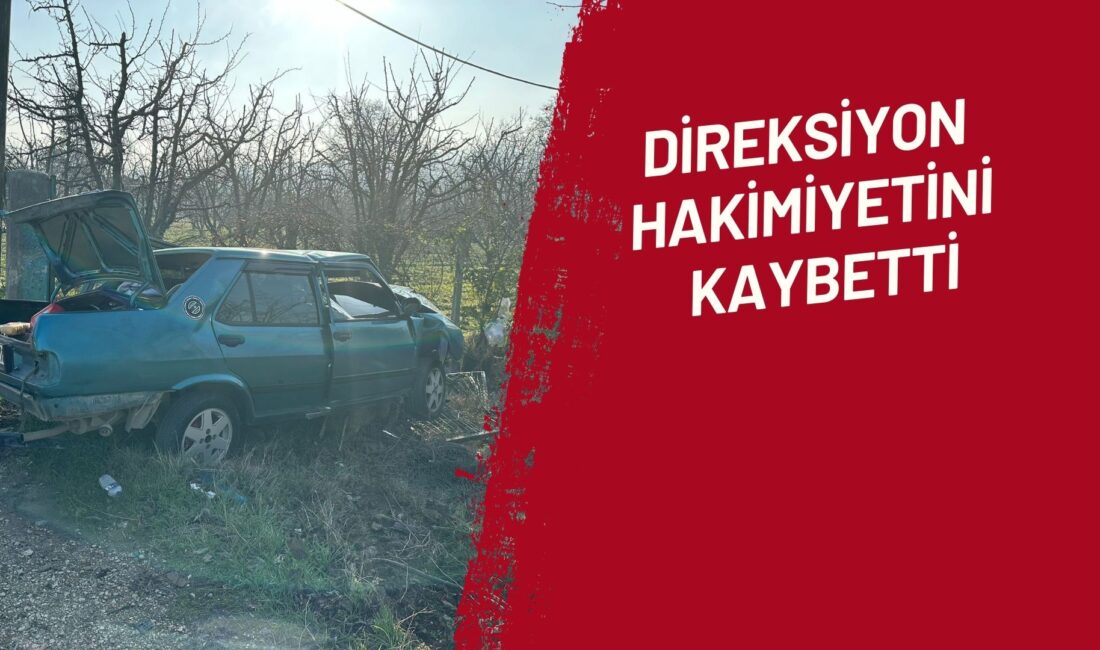 İnegöl'de kırsal İsaören mahallesi yolunda ilerlerken direksiyon hakimiyetini kaybeden otomobil
